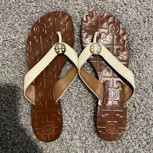 Leather Tory Burch Flip Flops- Cream Size 7